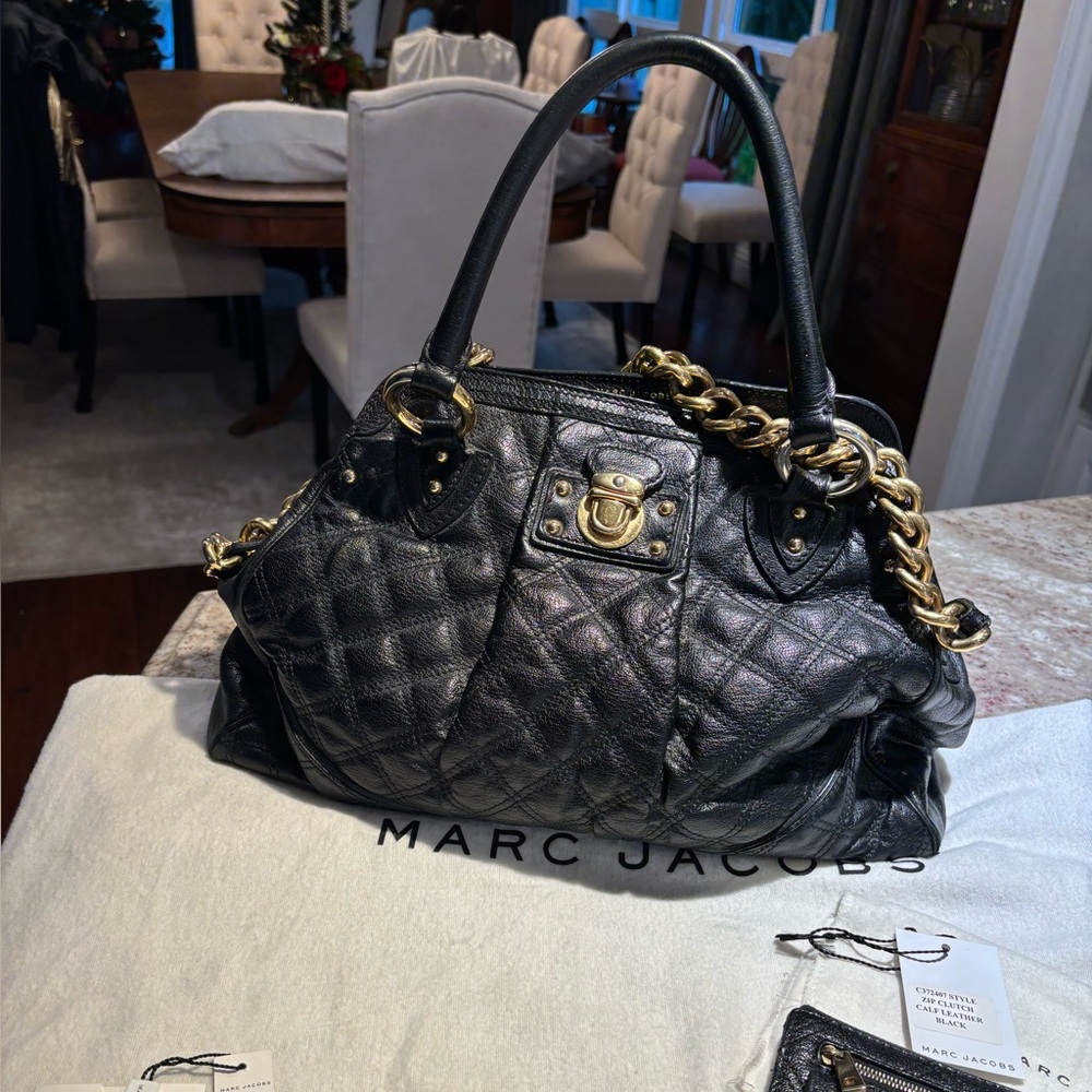 Marc Jacobs Black Quilted Shoulder Bag with matching wallet